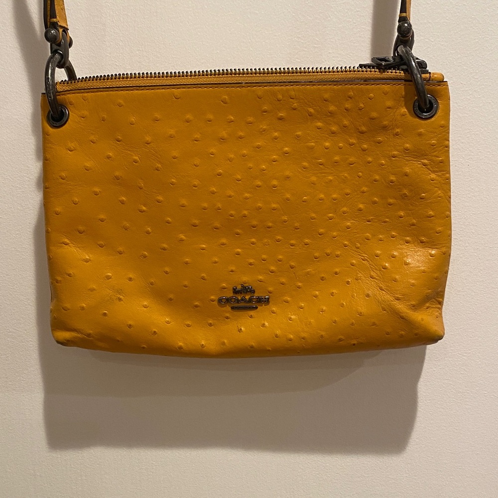 Authentic Coach Small “Ostrich” Crossbody Bag Mustard Quiet Luxury Designer
